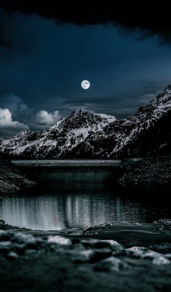 night, moon, lake Wallpaper 600x1024