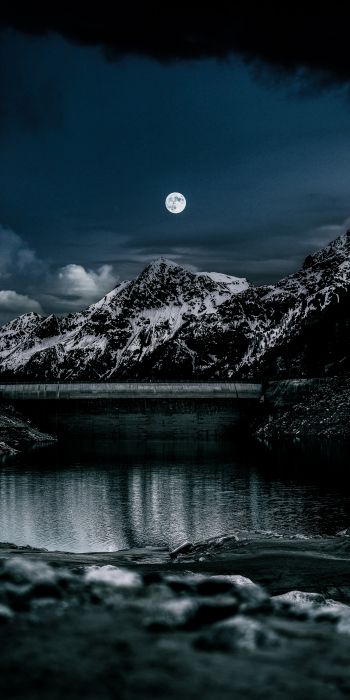 night, moon, lake Wallpaper 720x1440