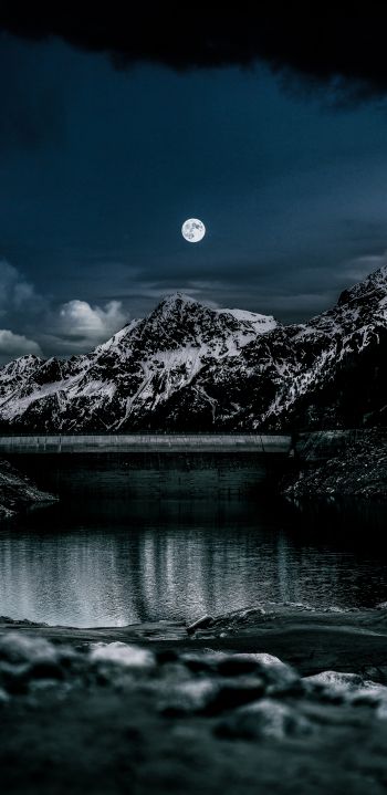 night, moon, lake Wallpaper 1440x2960