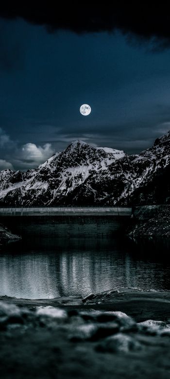 night, moon, lake Wallpaper 1080x2400