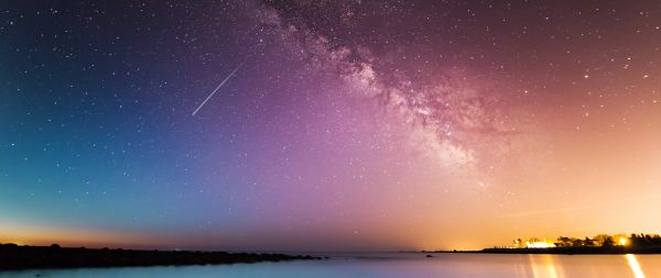 stars, shooting star, starry sky Wallpaper 2560x1080