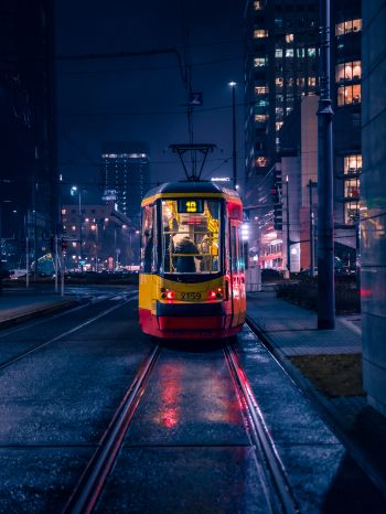 night city, tram Wallpaper 1668x2224
