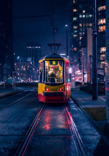night city, tram Wallpaper 1668x2388