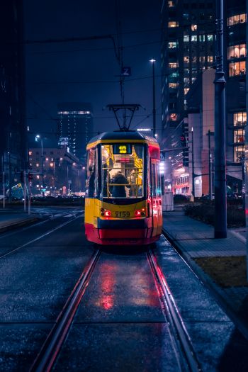 night city, tram Wallpaper 640x960