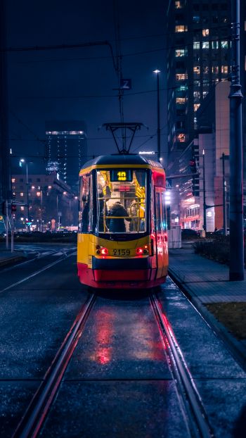 night city, tram Wallpaper 1440x2560