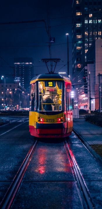 night city, tram Wallpaper 1080x2220