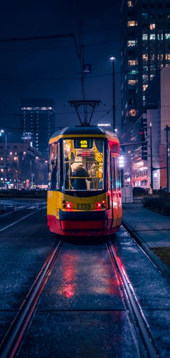night city, tram Wallpaper 1080x2280