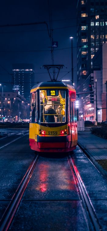 night city, tram Wallpaper 1242x2688