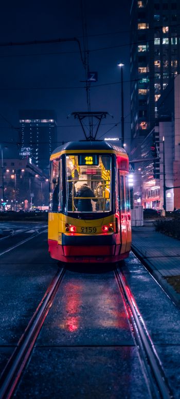 night city, tram Wallpaper 1080x2400