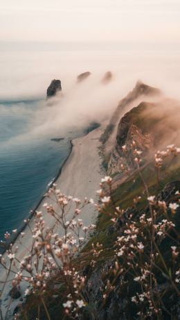 mountains, sea, fog Wallpaper 640x1136