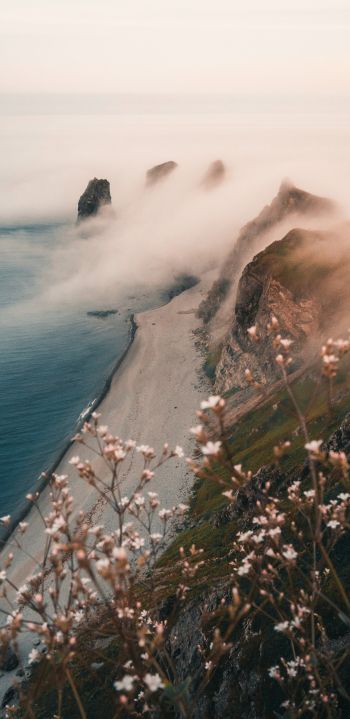 mountains, sea, fog Wallpaper 1080x2220