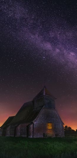 starry sky, house Wallpaper 1080x2220