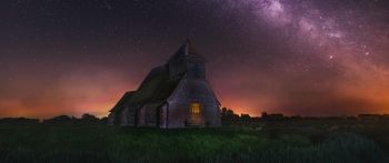 starry sky, house Wallpaper 2560x1080