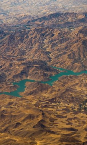 mountains, river, bird's eye view Wallpaper 1200x2000