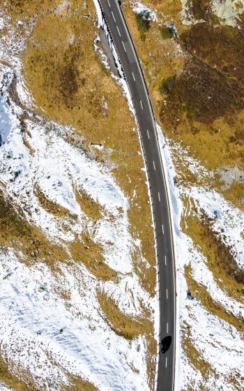 top view, road, snow Wallpaper 1600x2560