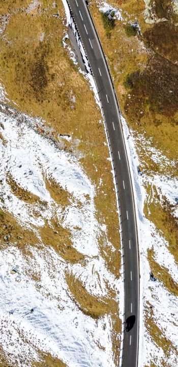 top view, road, snow Wallpaper 1080x2220