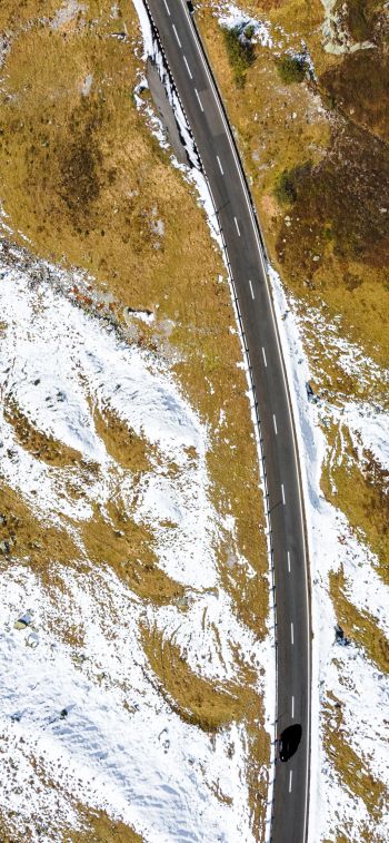 top view, road, snow Wallpaper 828x1792