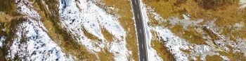 top view, road, snow Wallpaper 1590x400
