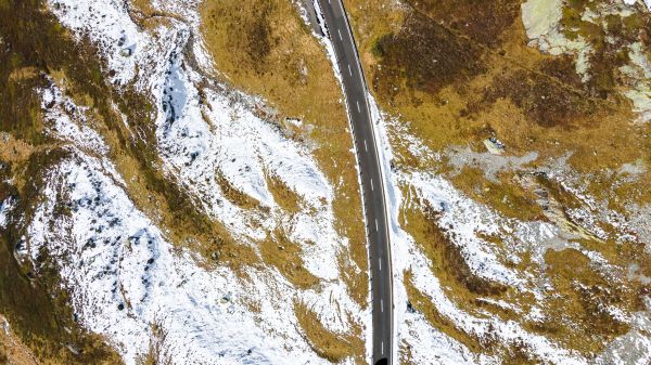 top view, road, snow Wallpaper 1600x900