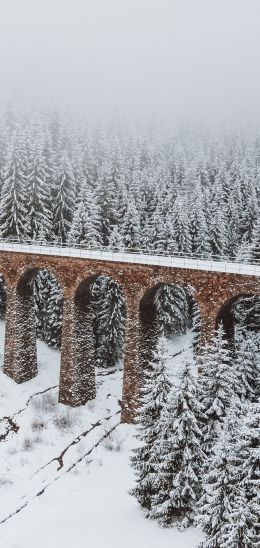 bridge, winter, snow Wallpaper 720x1520