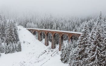 Обои 2560x1600 мост, зима, снег