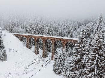 Обои 1024x768 мост, зима, снег