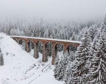 Обои 1280x1024 мост, зима, снег
