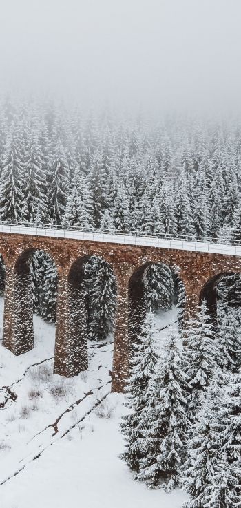 bridge, winter, snow Wallpaper 720x1520