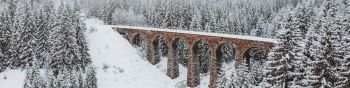 Обои 1590x400 мост, зима, снег