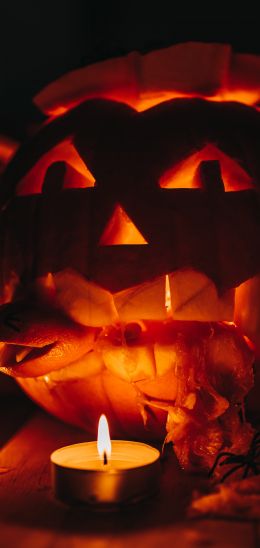 halloween, pumpkin, candles Wallpaper 1440x3040