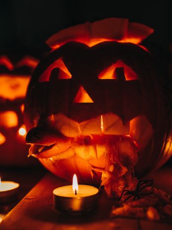 halloween, pumpkin, candles Wallpaper 1620x2160