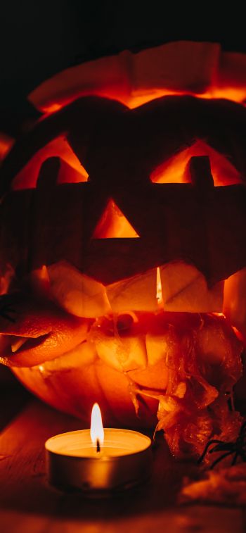 halloween, pumpkin, candles Wallpaper 1242x2688