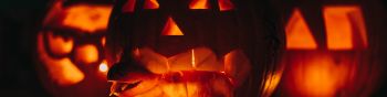 halloween, pumpkin, candles Wallpaper 1590x400