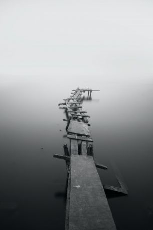 lake, bridges, fog Wallpaper 640x960