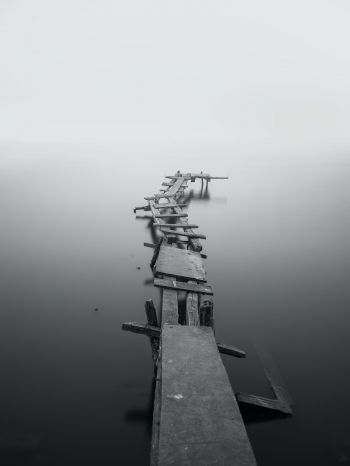 lake, bridges, fog Wallpaper 1620x2160