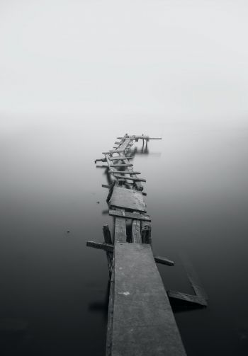 lake, bridges, fog Wallpaper 1640x2360