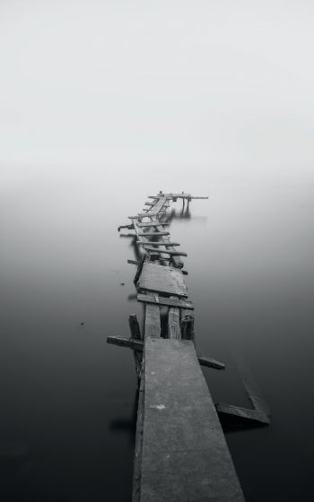 Обои 800x1280 озеро, мостки, туман