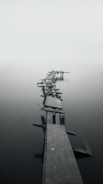 lake, bridges, fog Wallpaper 640x1136