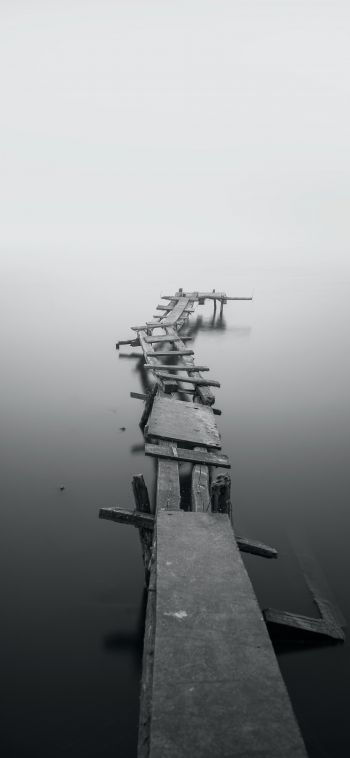 lake, bridges, fog Wallpaper 1080x2340