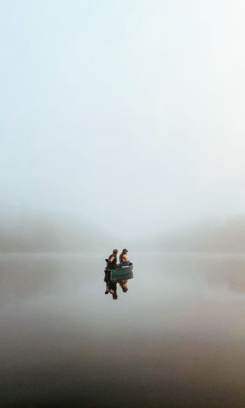 boat, lake, morning, man Wallpaper 1200x2000