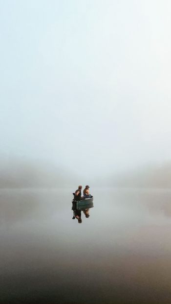 boat, lake, morning, man Wallpaper 640x1136