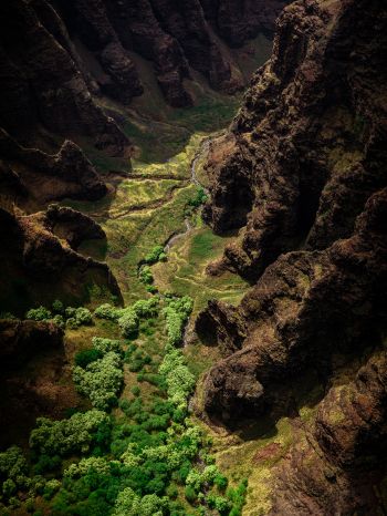 gorge, mountains, bird's eye view Wallpaper 1668x2224