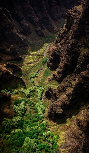 gorge, mountains, bird's eye view Wallpaper 600x1024