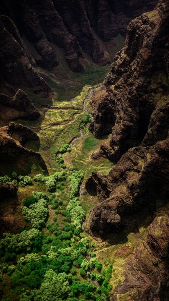 gorge, mountains, bird's eye view Wallpaper 640x1136
