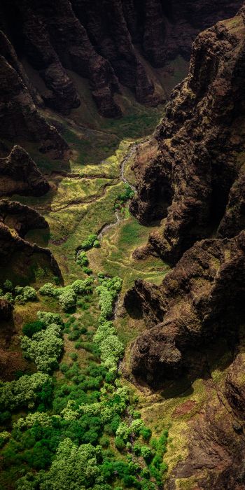 gorge, mountains, bird's eye view Wallpaper 720x1440