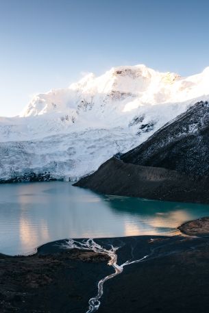 mountains, lake, snow Wallpaper 640x960