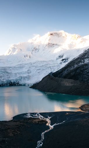 mountains, lake, snow Wallpaper 1200x2000