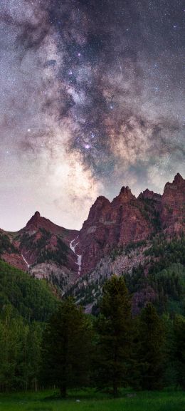 milky way, mountains, forest Wallpaper 1080x2400