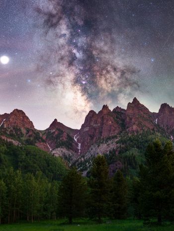 milky way, mountains, forest Wallpaper 1668x2224