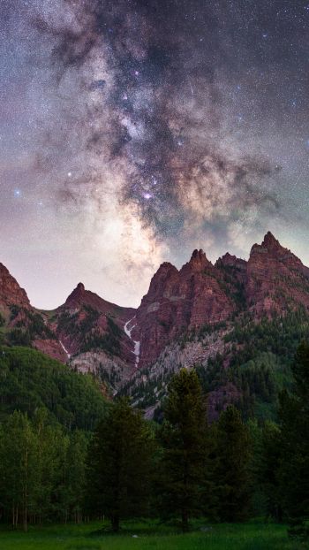 milky way, mountains, forest Wallpaper 720x1280